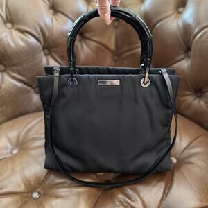 Vintage Gucci Bamboo Handle Nylon Tote Black 2-Way Shoulder Bag 002-1016